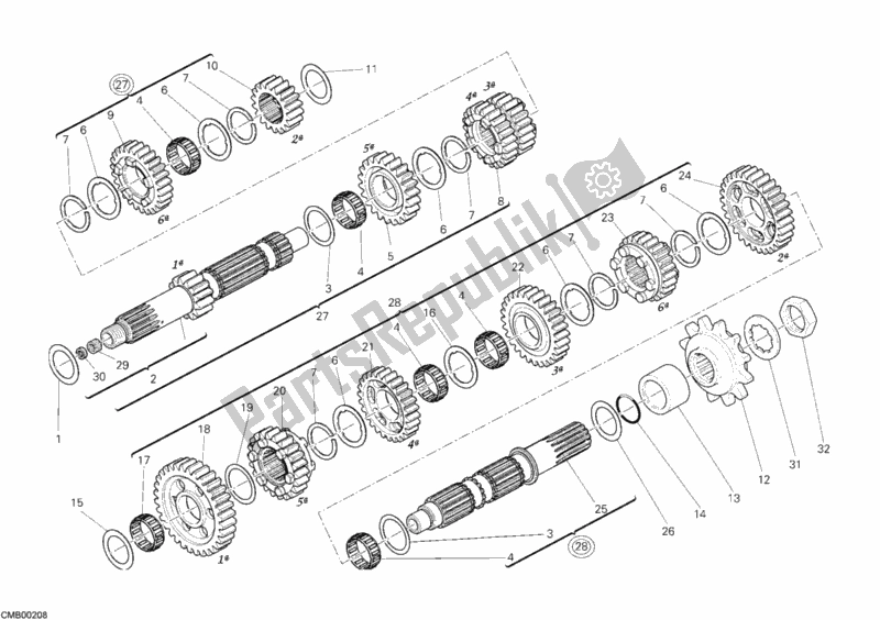 Alle onderdelen voor de Versnellingsbak van de Ducati Streetfighter S 1100 2012